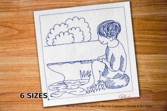 Boy Holding a Fishing Pole Redwork Review