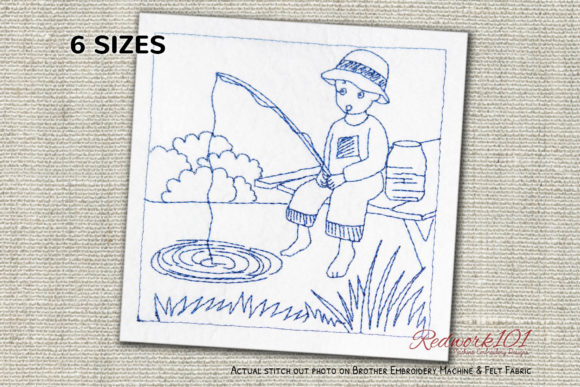 Boy Sitting with Fishing Pole Redwork: A Practical Embroidery Design Review