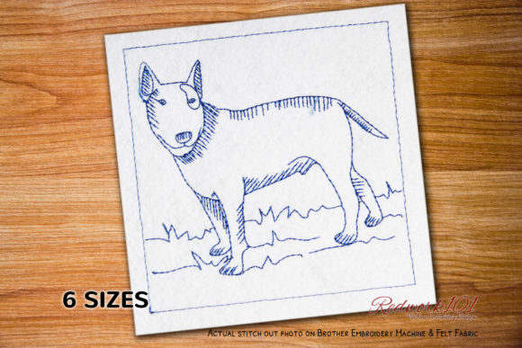 Bull Terrier Dog Redwork for Seasonal Embroidery