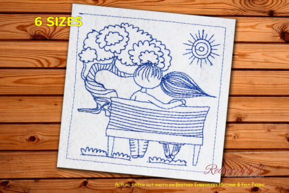Couple Sitting on Bench Redwork Design Review