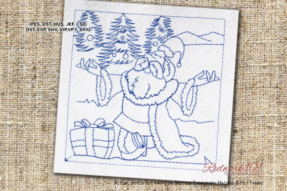 Happy Santa Claus with Gifts Redwork Design Review