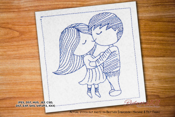 Love Kiss Romance Bluework: A Delicate Embroidery Design for Personalized Gifts