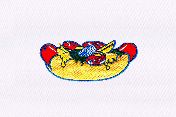 Mustard Laden Hot Dog Design: A Playful Embroidery Addition for Personalized Gifts