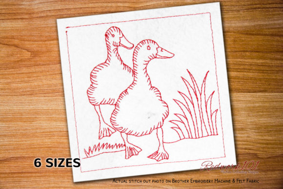Pair of Ducks on Grass Redwork Design Review