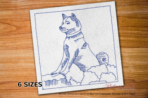 Shiba Inu Dog Redwork for Sweatshirt Embroidery