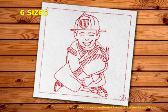 Smiling Fire Fighter Bluework: A Versatile Embroidery Design for Boutique Apparel