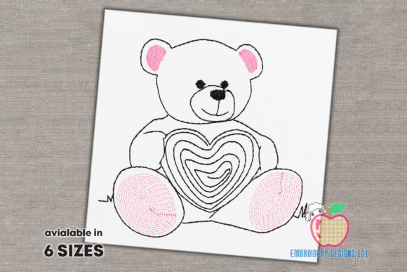 Teddy Bear Holding Heart Sketch: A Cute Embroidery Design for Craft Fairs